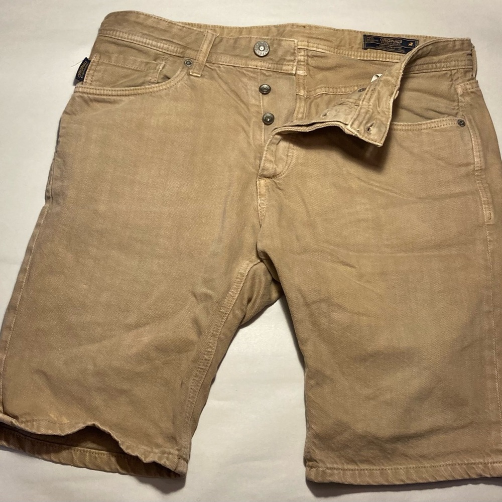 Originals by Jack & Jones Denmark tan cotton denim shorts copper tack buttons